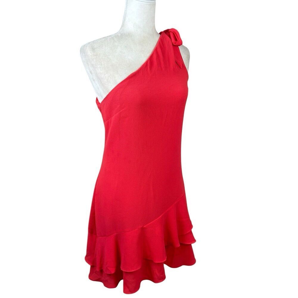 BCBG Dress Womens Size 4‎ Orange Teired Ruffle Asymmetrical Cocktail Mini New - Picture 14 of 15